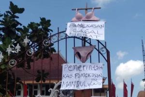 Demo Bupati Pamekasan, Massa 'Kibarkan' Celana Dalam