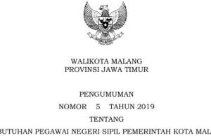 Rincian Kebutuhan PNS Kota Malang 2019