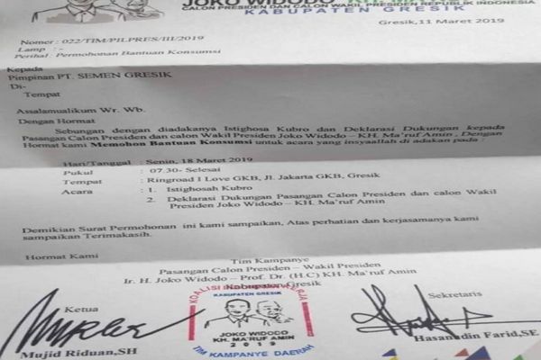 Beredar Surat Tim Jokowi Minta Bantuan ke BUMN